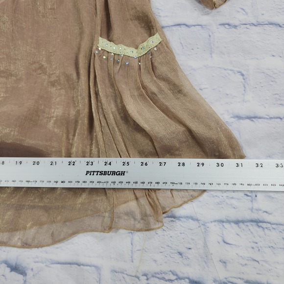 Pretty Angel Boho Blouse WOMENS SZ L Gold Sheer Festival Romantic Top - Picture 7 of 12